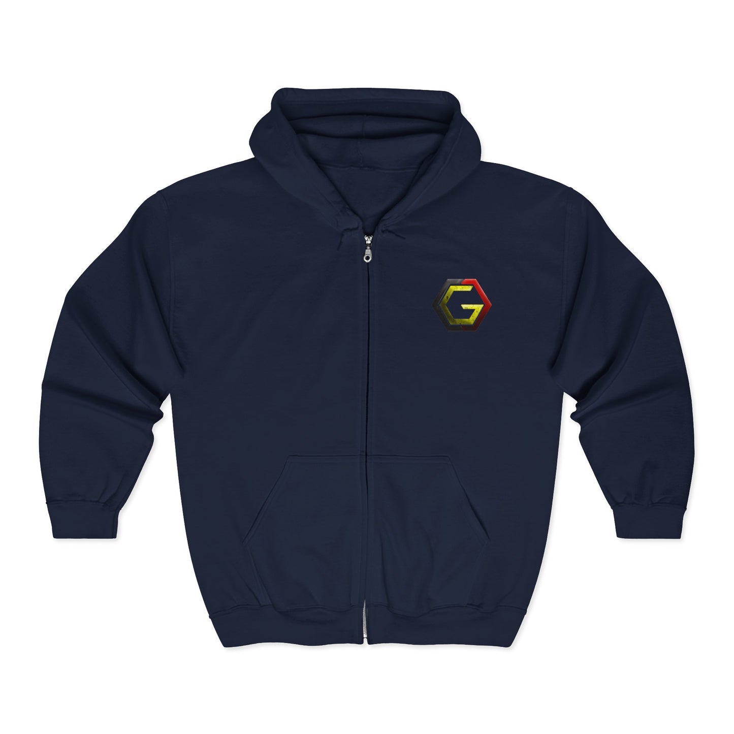 Controlled Chaos Gaming Zip Hoodie — Sci‑Fi Superhero Logo Jacket