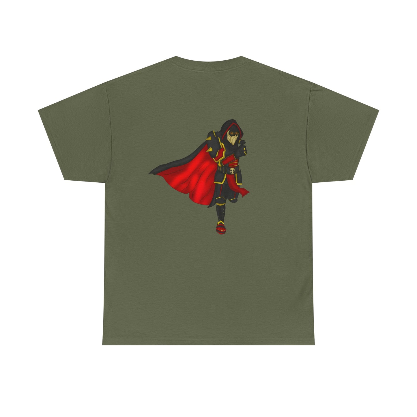 Controlled Chaos Gaming Tee — Red-Caped Stylized Hero Graphic T-Shirt