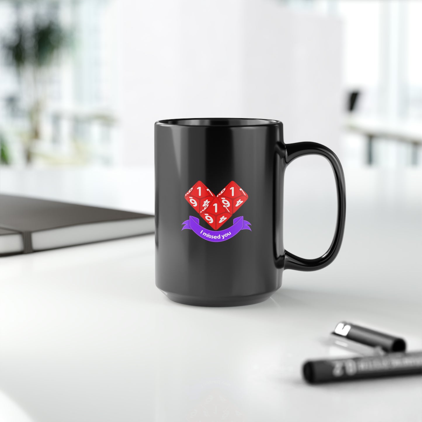 Valentine Dice Black Mug, 15oz