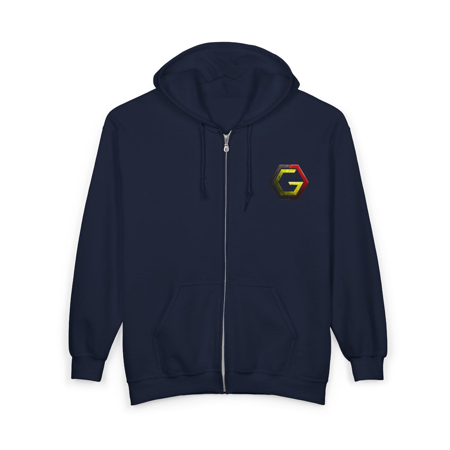 Controlled Chaos Gaming Zip Hoodie — Sci‑Fi Superhero Logo Jacket