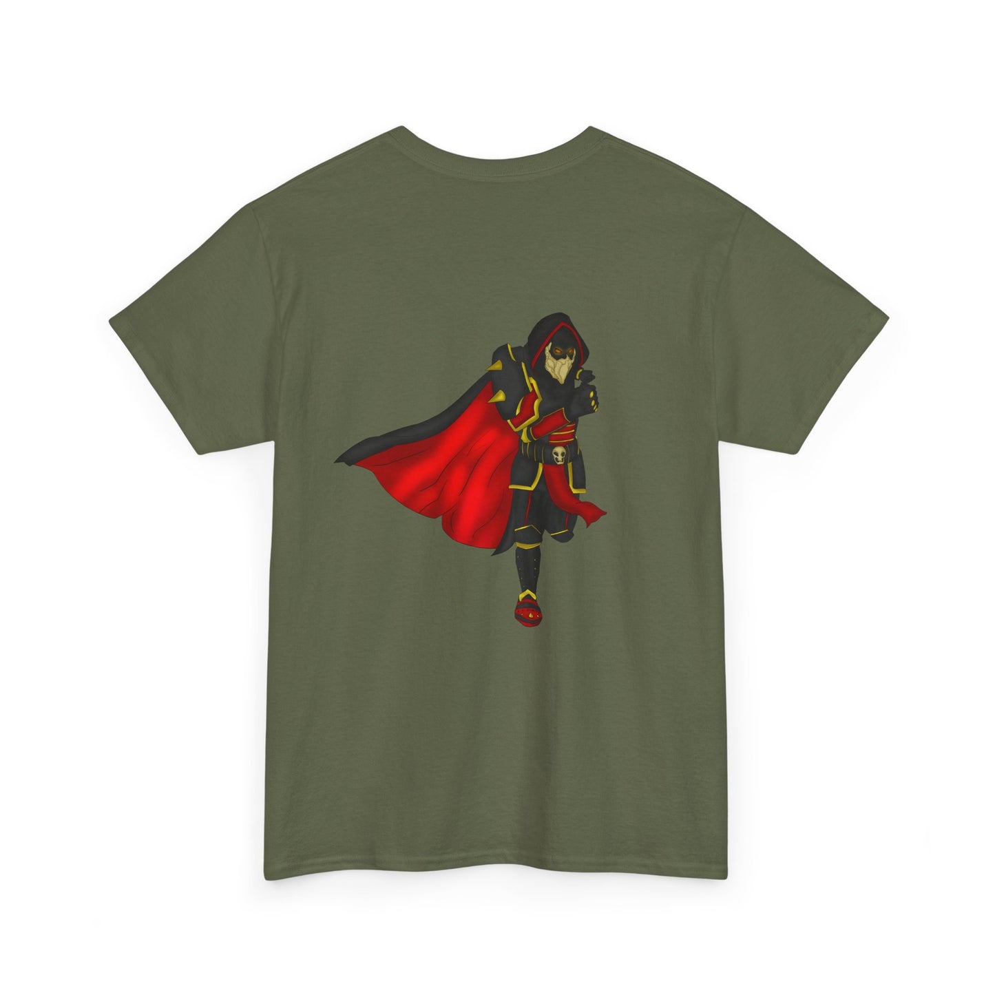 Controlled Chaos Gaming Tee — Red-Caped Stylized Hero Graphic T-Shirt