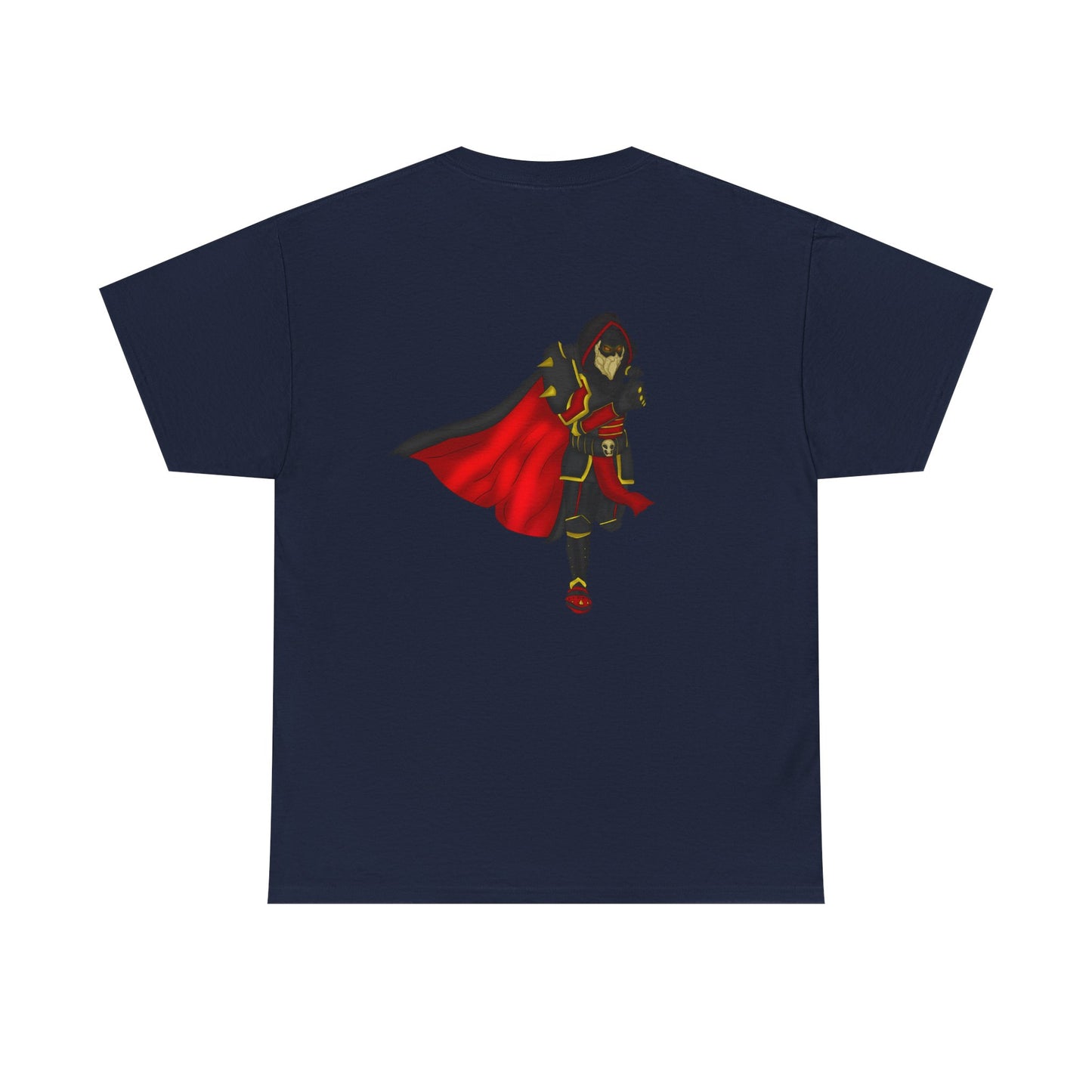 Controlled Chaos Gaming Tee — Red-Caped Stylized Hero Graphic T-Shirt