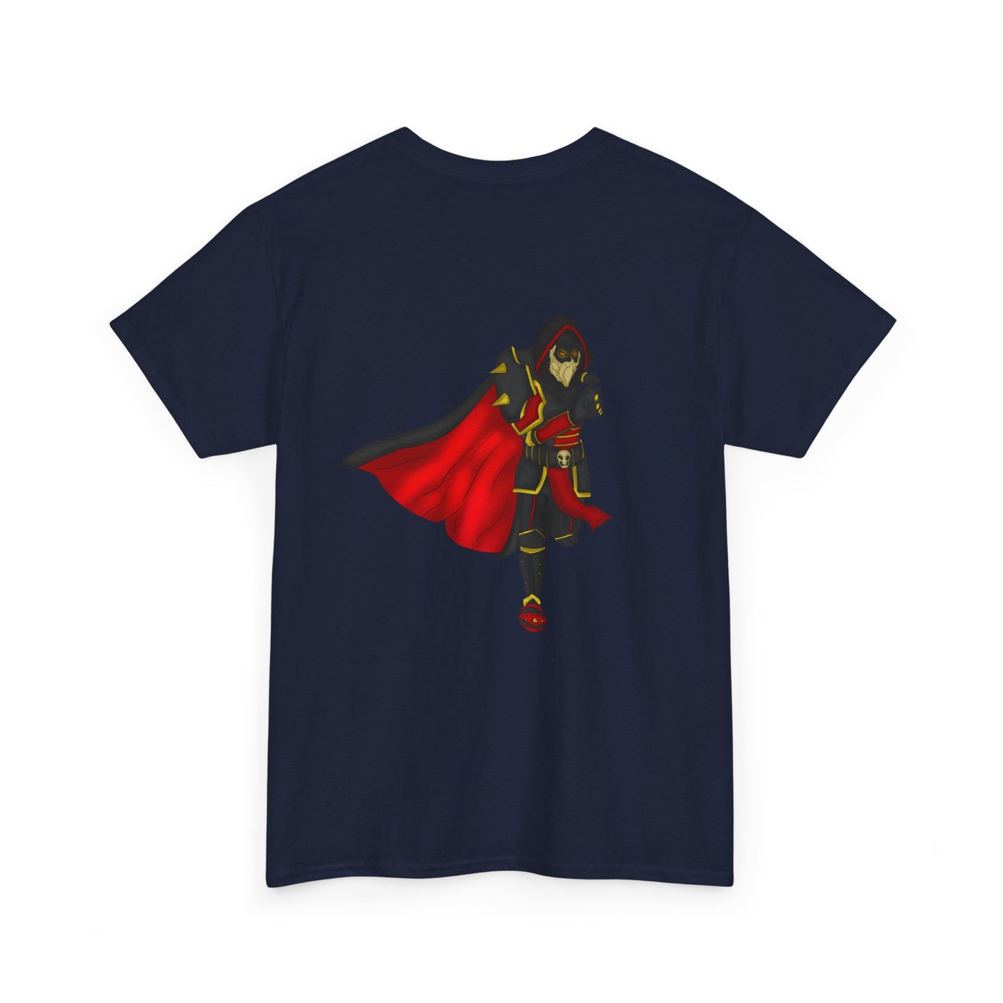 Controlled Chaos Gaming Tee — Red-Caped Stylized Hero Graphic T-Shirt