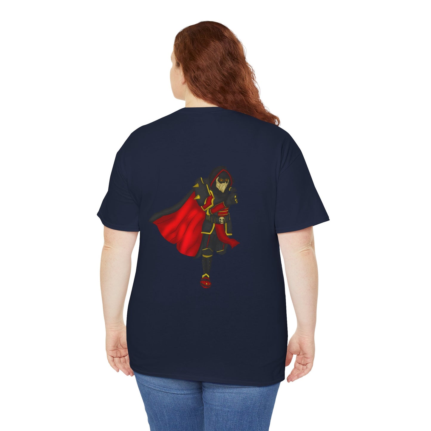 Controlled Chaos Gaming Tee — Red-Caped Stylized Hero Graphic T-Shirt