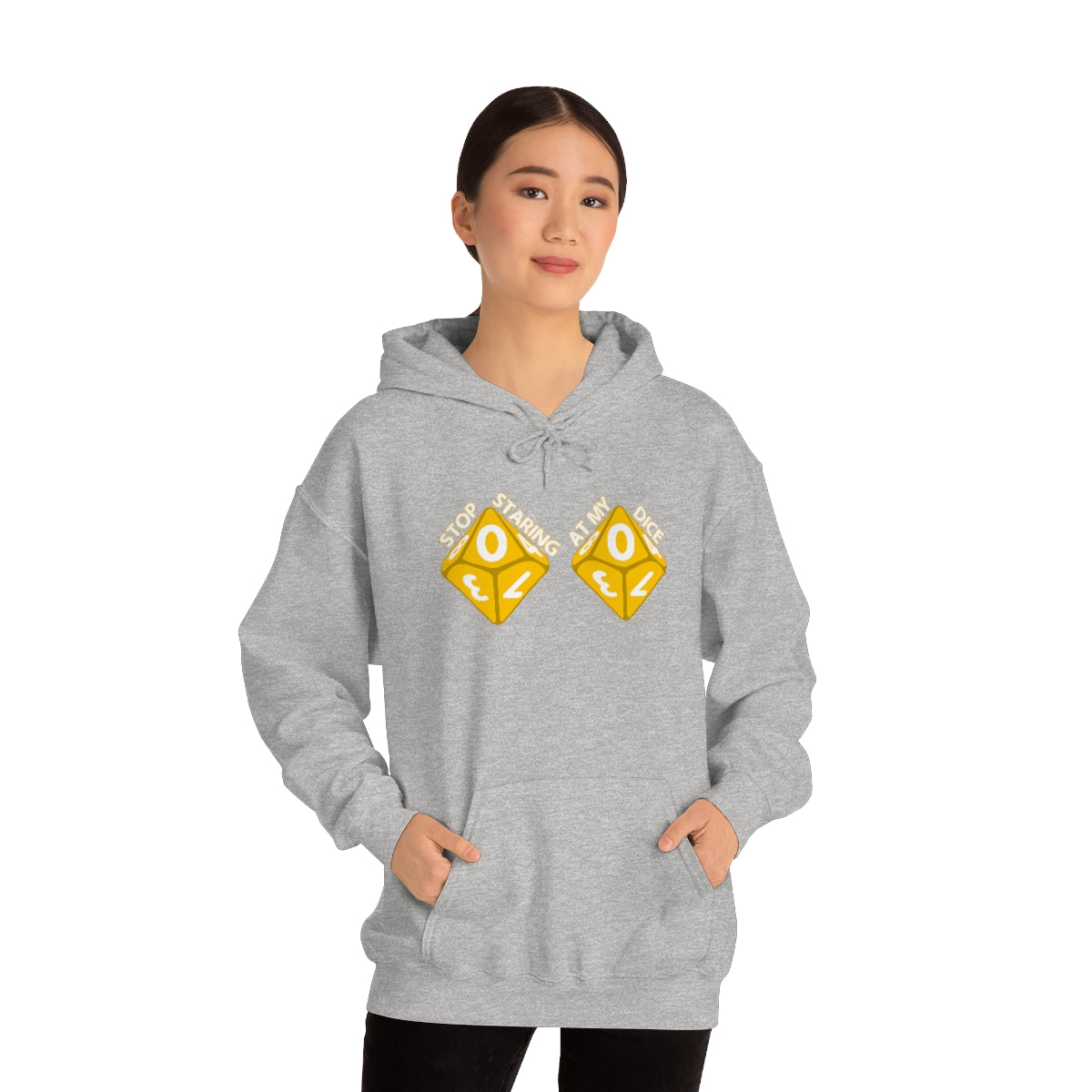 Stop staring at my dice in white Unisex Heavy Blend™ Hooded Sweatshirt